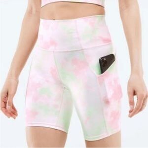 PureLuxe Fabletics Shorts Pink/Green Tie Dye Walking Yoga Workout